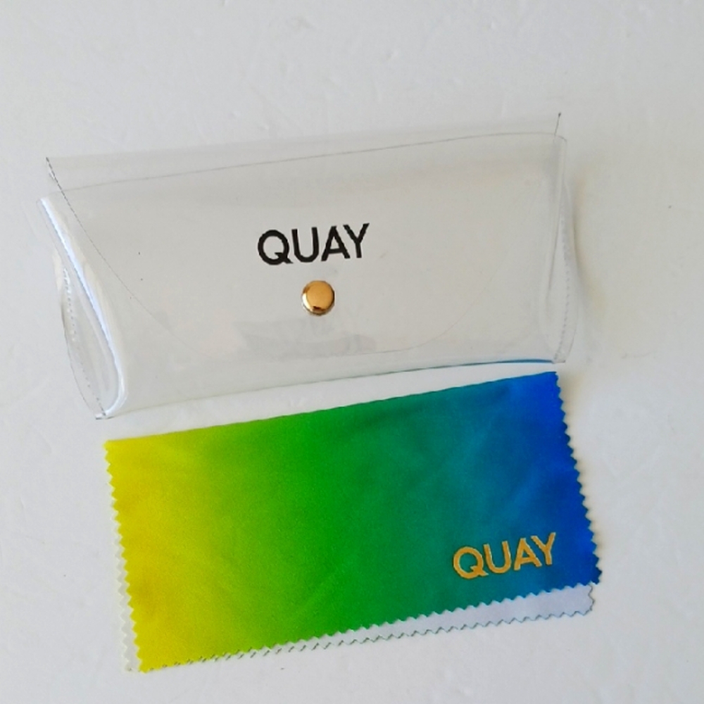 Quay Australia Sunglasses Case Transparent Button Close W Cleaning Cloth 6" x 3"